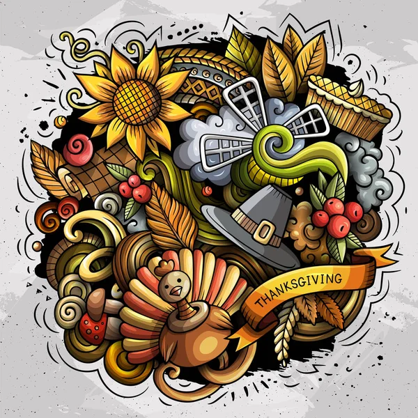 Thanksgiving Handritade Tecknade Klotter Illustration Rolig Semesterdesign Kreativ Konst Digital — Stockfoto