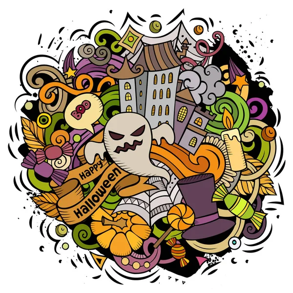 Cartoon Digitale Doodles Gelukkige Halloween Illustratie Kleurrijk Gedetailleerd Met Veel — Stockfoto