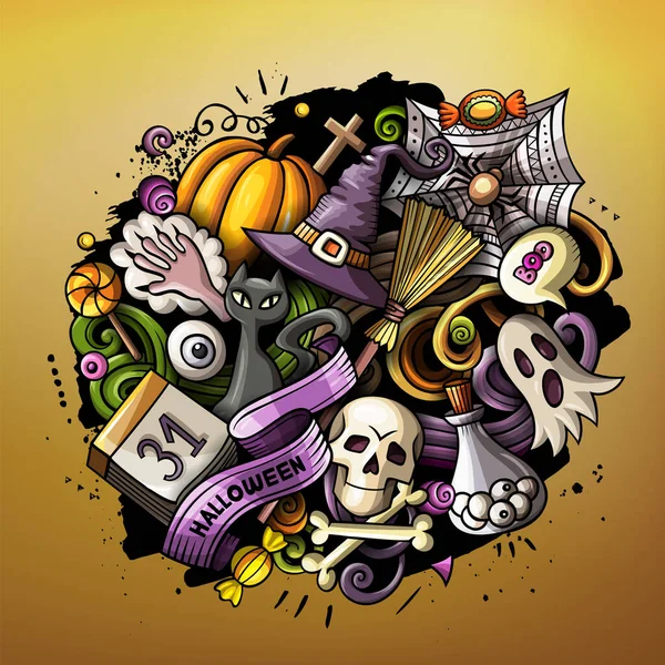 Dessin Animé Numérique Gribouillis Joyeux Halloween Illustration Coloré Détaillé Avec — Photo