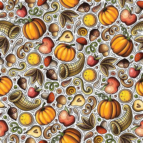 Cartoon Cute Hand Drawn Thanksgiving Seamless Pattern Colorful Detailed Lots — Stock Photo, Image