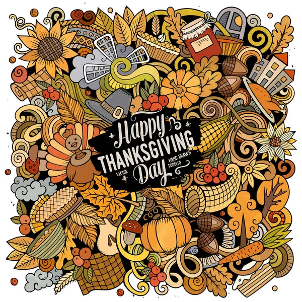 Cartoon Digitale Doodles Gelukkige Thanksgiving Day Illustratie Kleurrijk Gedetailleerd Met — Stockfoto