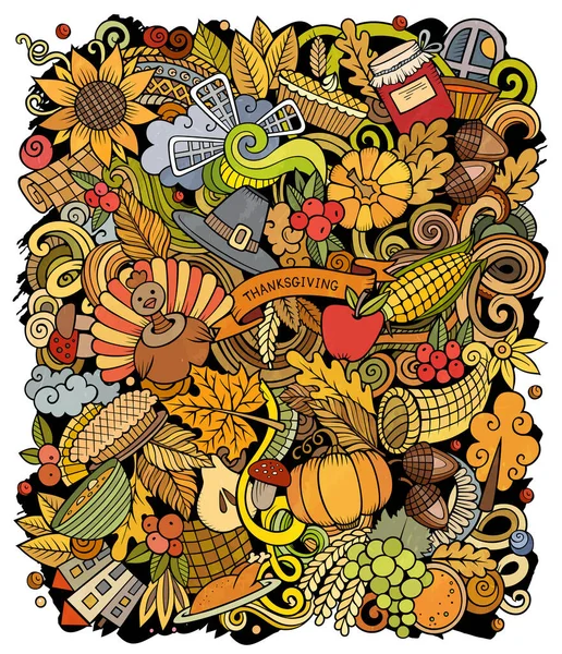 Digitale Cartoon Doodles Happy Thanksgiving Day Illustration Bunt Detailliert Mit — Stockfoto