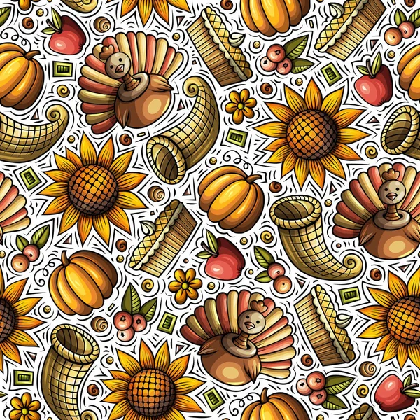 Kreskówka Cute Strony Rysowane Święto Dziękczynienia Bezszwowy Wzór Kolorowe Szczegóły — Zdjęcie stockowe