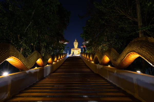 Dragons Staircase Leading Colossal Buddha Statue Pattaya City Thailand Night — Stock Photo, Image