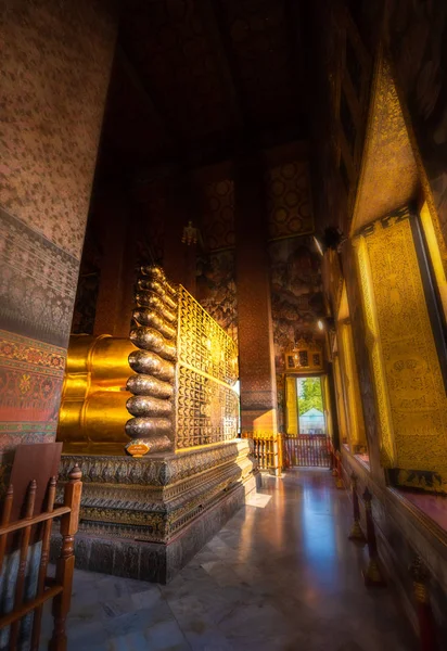 Pies Buda Wat Phra Chetuphon Reclinar Buddha Bangkok Tailandia — Foto de Stock