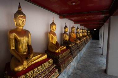 Satır, Altın Buda heykelleri Wat Pho Palace Tayland Bangkok adlı genç kadın görünüyor