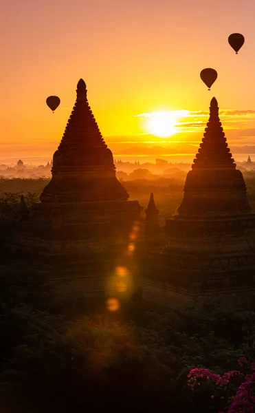 Bagan City Myanmar Hot Air Balloons at Sunrise — Stock Photo, Image