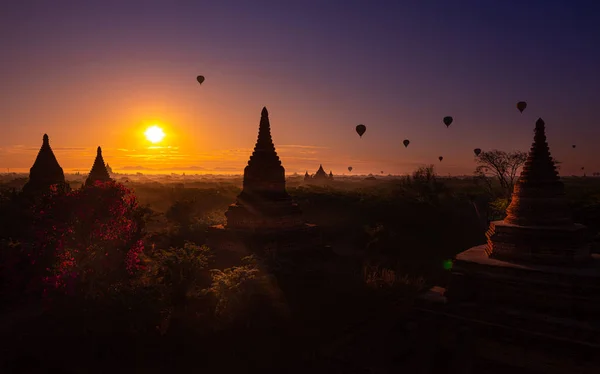 Bagan City Myanmar Hot Air Balloons at Sunrise — Stock Photo, Image