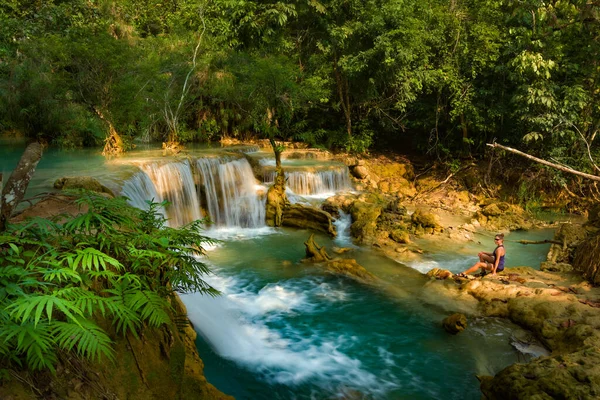 Wodospady Tat Kuang Luang Prabang Północny Laos — Zdjęcie stockowe