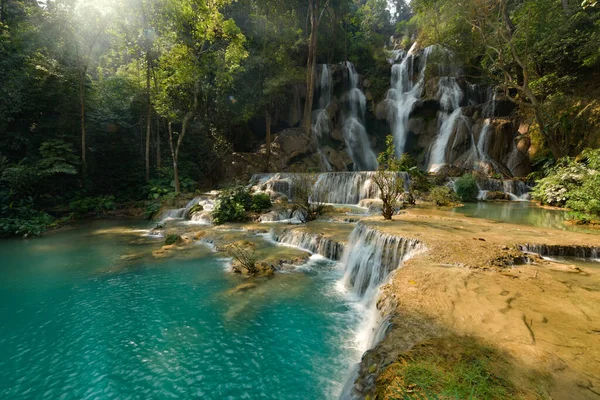 Kuang Tat Kuang Cachoeira Três Camadas Lindo Localizado Sul Luang — Fotografia de Stock