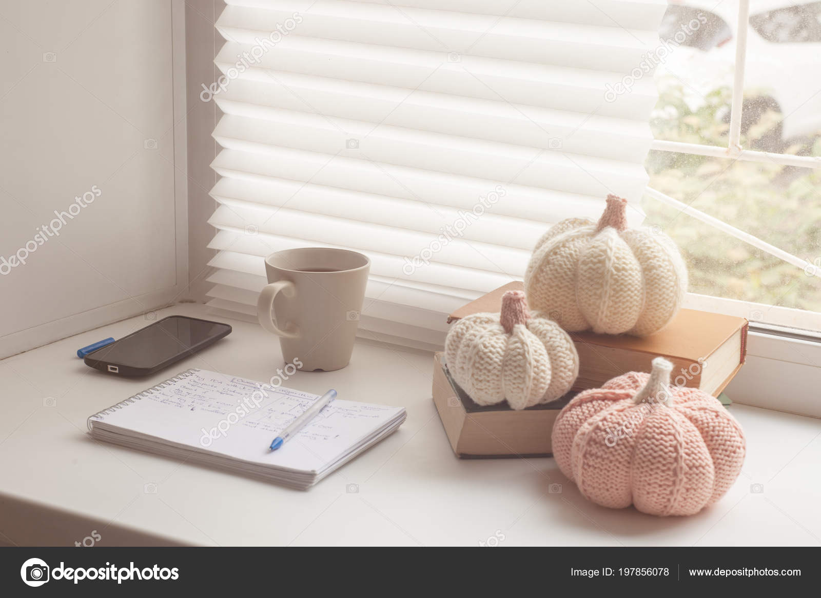 Home Freelance Work Space Open Notes Cup Coffee Phone Table