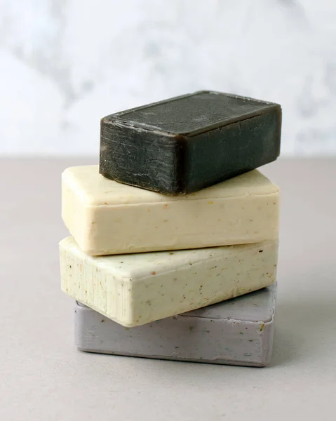 Natural soap stack, zero waste hegiene concept, natural cosmetic