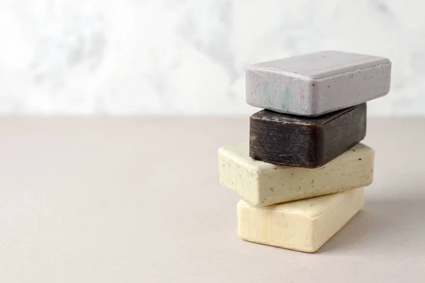 Natural soap stack, zero waste hegiene concept, natural cosmetic
