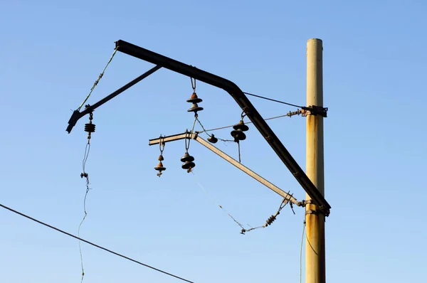 Roubo Corte Fios Enforcamento Guerra Abandonado Abandonado Ferroviário Desenergizado Carrinho — Fotografia de Stock