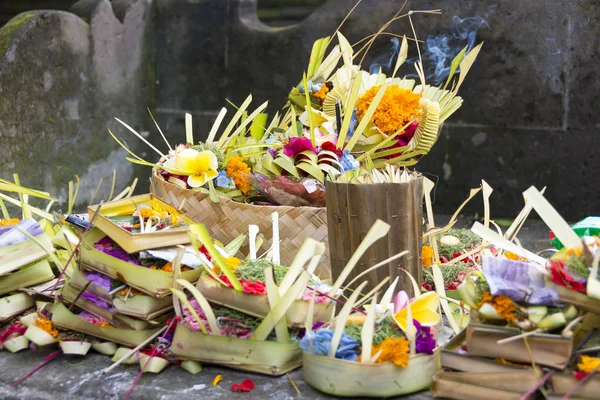Hindu Balinese Offerings Gods Consisting Woven Baskets Containing Food Flowers Royalty Free Stock Photos