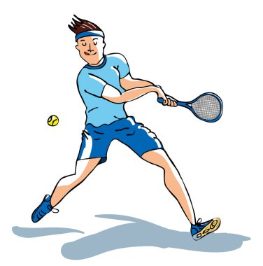 Bir backhand vuruş gerçekleştirme erkek tenisçi Illustration. EPS düzenlenebilir katmanları.