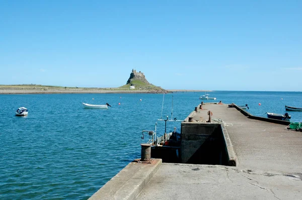 Castello Lindisfarne Molo Portuale Nel Northumberland — Foto Stock