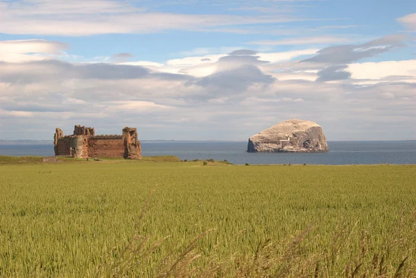 Vista cercana del castillo de Tantallon y Bass Rock, Escocia —  Fotos de Stock
