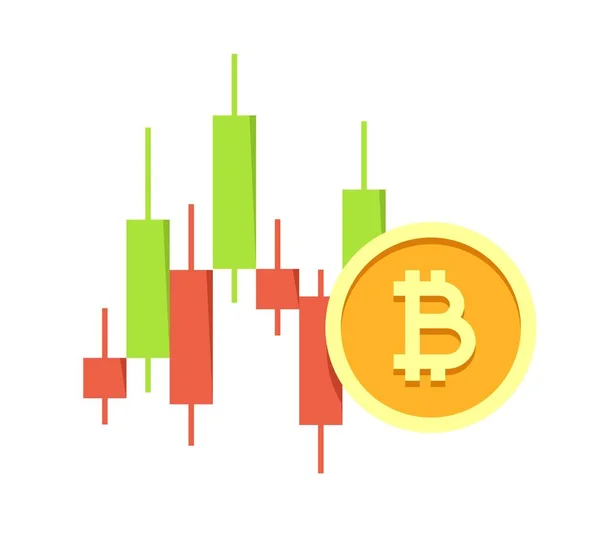 Bitcoin Waarde Grafische Grafiek Geïsoleerd Een Witte Achtergrond Cryptocurrency Platte — Stockvector
