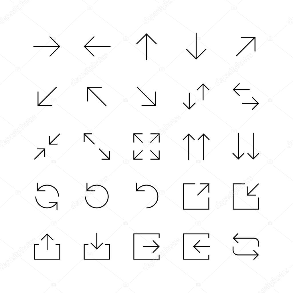 Set of seamless black arrows for mobile user interface and web design isolated on white background