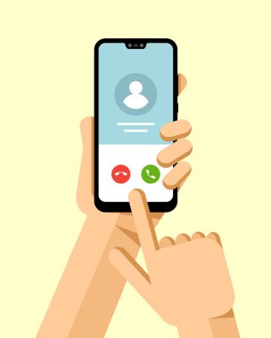 El smartphone ve başvurma calles tutar. Düz vektör modern telefon mock-up çizim
