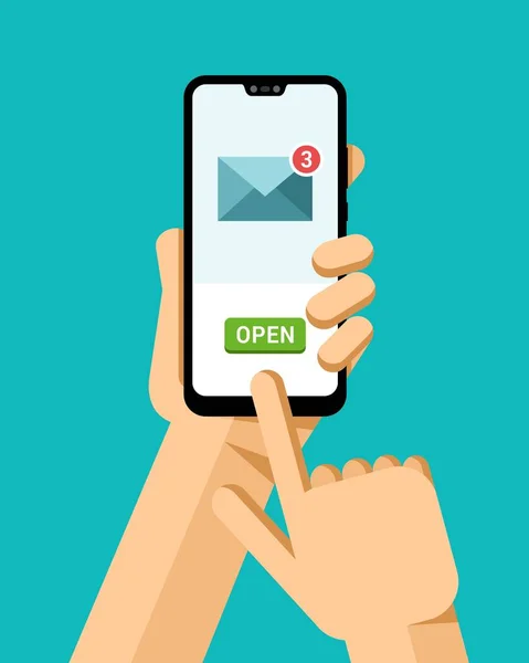 Die Hand Hält Das Smartphone Öffnen Der Mail Briefe Flacher — Stockvektor