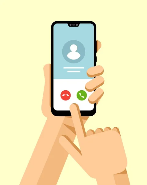 Mão Segura Smartphone Chama Para Entrar Contato Plano Vetor Moderno —  Vetores de Stock