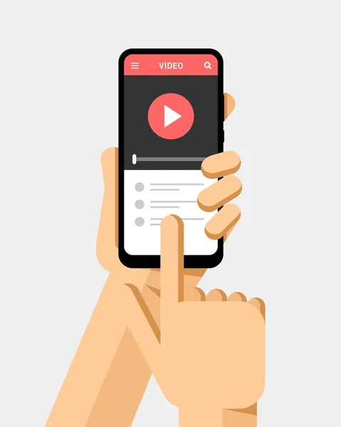 Hand Håller Din Smartphone Och Titta Ett Videoklipp Skärmen Platt — Stock vektor