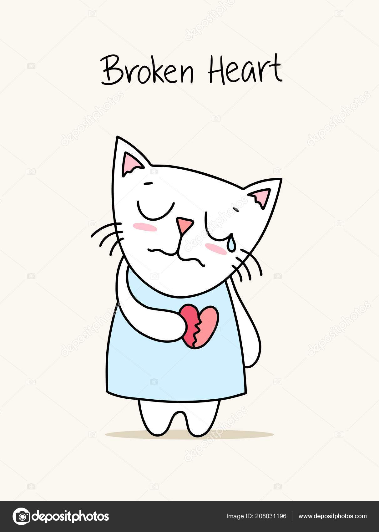 Triste Qui Pleure Kitty Avec Coeur Brisé Dessin Animé