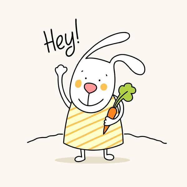 Little Cute Bunny Kid Carrot Cartoon Vector Flat Animal Illustration — Stock Vector