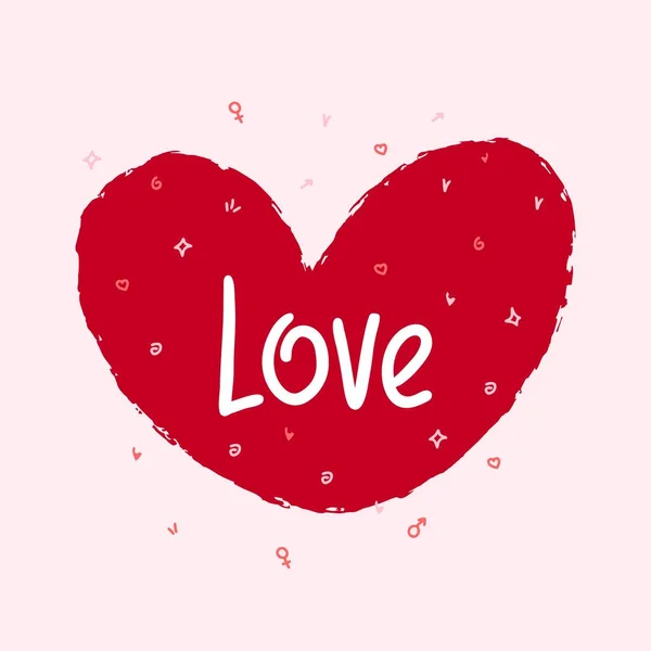 Grand Cœur Rouge Avec Mot Amour Joyeux Valentine Day Vecteur — Image vectorielle
