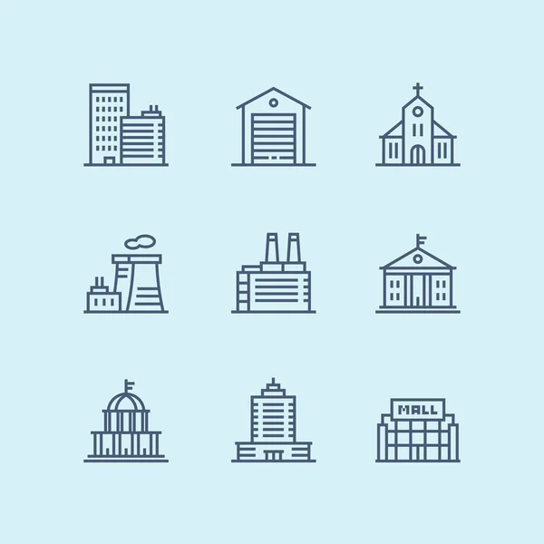 Esquema Edificios Bienes Raíces Iconos Casa Para Paquete Diseño Web — Vector de stock