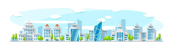 Cityscape Modern Skyscrapper Buildings Bank Office Apartment Vector Flat Town — Stock Photo, Image