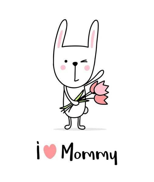 Hou Van Mama Poster Met Schattige Bunny Jongen Cartoon Platte — Stockvector