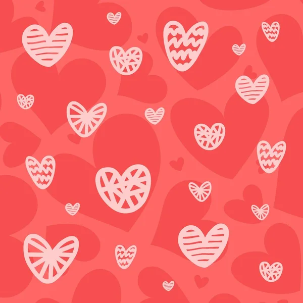 Día San Valentín Patrón Ilustración Vectorial Con Corazones Rosas Rojas — Archivo Imágenes Vectoriales