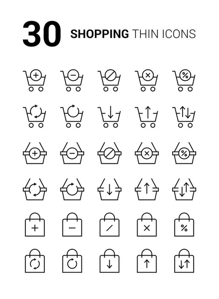 Einfache Thin Line Icons Gesetzt Nahtloser Warenkorb Korb Und Tasche — Stockvektor