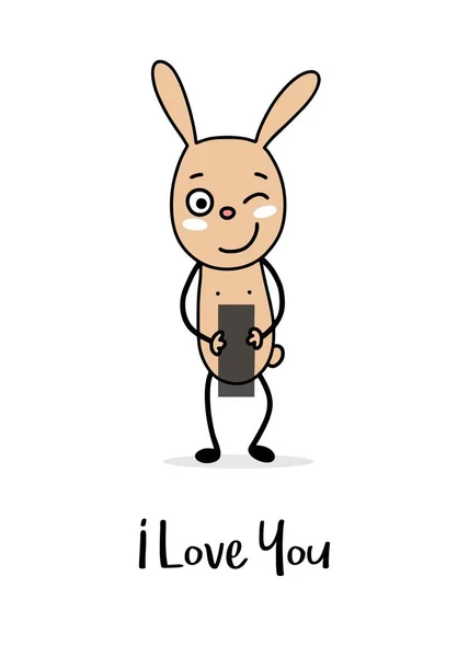 Милый Улыбающийся Кролик Love You Flat Animal Vector Cartoon Greeting — стоковый вектор