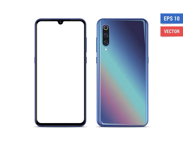 Gerçekçi vektör düz model Xiaomi Mi9 beyaz arka planda izole edildi. Resmi herhangi bir çözünürlükte ölçekle