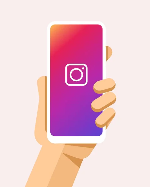 Hand Memegang Smartphone Dengan Aplikasi Instagram Layar Ilustrasi Tiruan Telepon - Stok Vektor