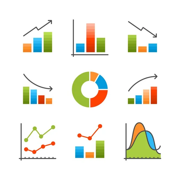 Análise Dados Coloridos Gráfico Diagrama Ilustração Infográficos Vetoriais Planos Para — Vetor de Stock
