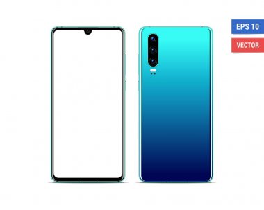 Realistic vector flat mock-up Huawei P30 with blank screen isolated on white background. Scale image any resolution clipart