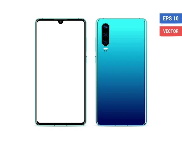 Huawei P30 beyaz arka planda izole edilmiş gerçekçi vektör düz maketi. Resmi herhangi bir çözünürlükte ölçekle