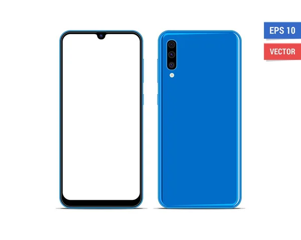 Gerçekçi vektör düz maket Samsung Galaxy A50 beyaz arkaplanda izole edilmiş boş ekran. Resmi herhangi bir çözünürlükte ölçekle