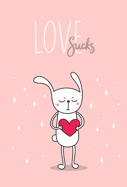 Amour Craint Dessin Animé Lapin Triste Avec Coeur Rose Dans — Image vectorielle