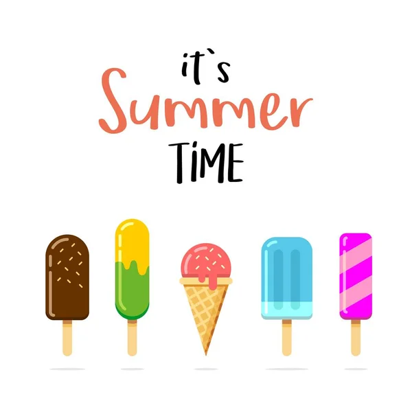 Summer Time Vector Colorful Ice Cream Illustration Delicious Cold Food — Stock Vector