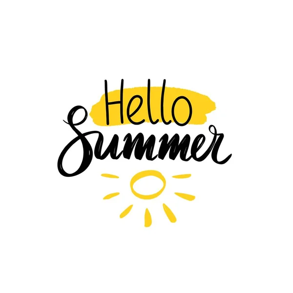 Векторная Иллюстрация Композиция Hello Summer Светло Желтом Пятне Солнцем — стоковый вектор