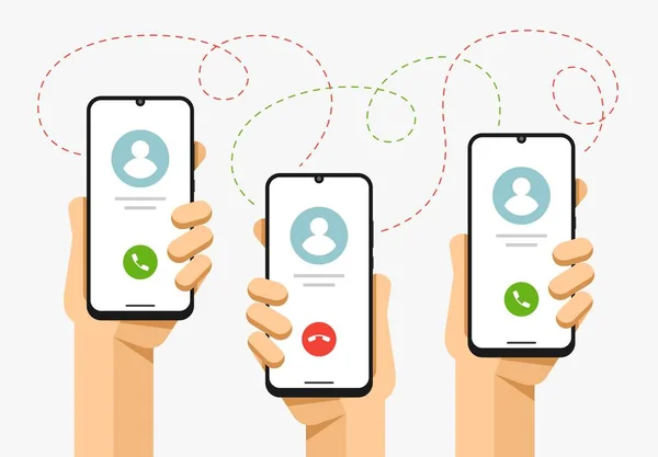 Telefon Lidské Ruce Přijměte Odmítněte Telefonní Hovor Volání Adresáře Technologie — Stockový vektor