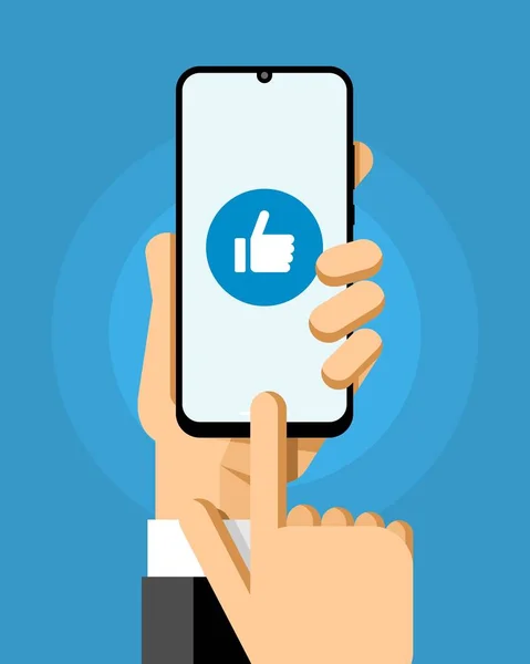 Akıllı Telefon Insan Elinde Maket Sosyal Medya Iletişimi Düğme Gibi — Stok Vektör