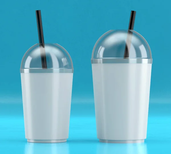 Render Van Een Witte Plastic Shake Beker Met Het Drinken — Stockfoto