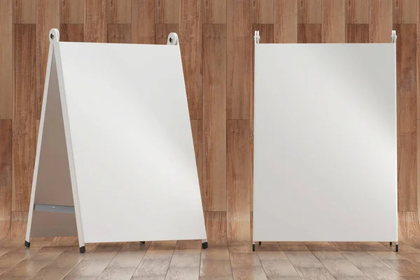 Ilustración 3d representación de un letrero de información blanca en una b de madera — Foto de Stock